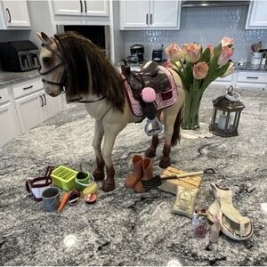 OUR GENERATION 20" "POSABLE MORGAN HORSE FOR 18" DOLLS With Lots Of Accessories